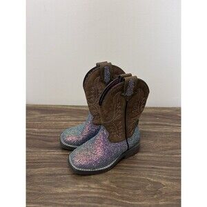 Shyanne Glitter Western Booms Purple Brown 9 9C Iridescent Boots Kids Girls